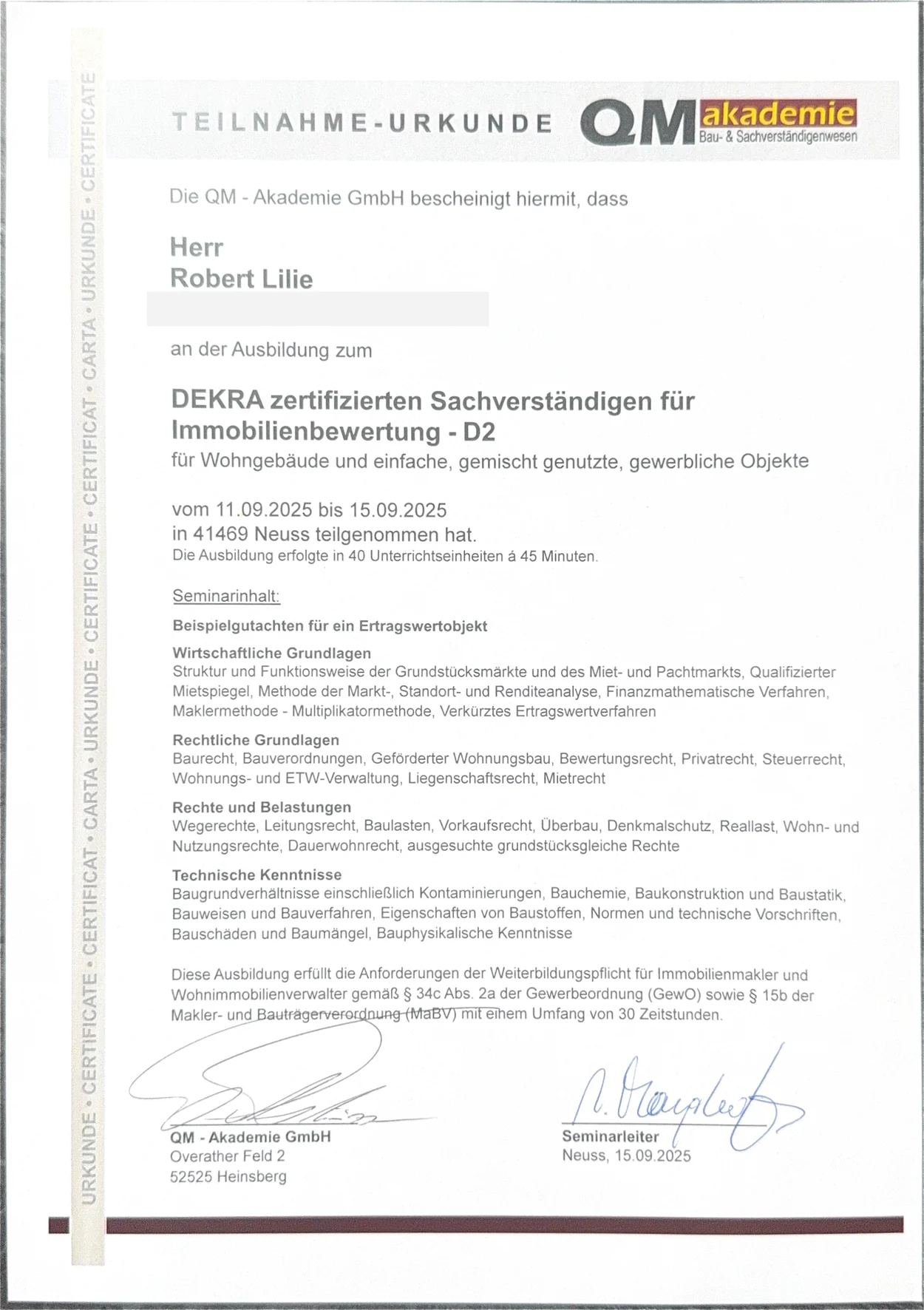 Vorschau: Lehrgang Immobilienbewertung D2