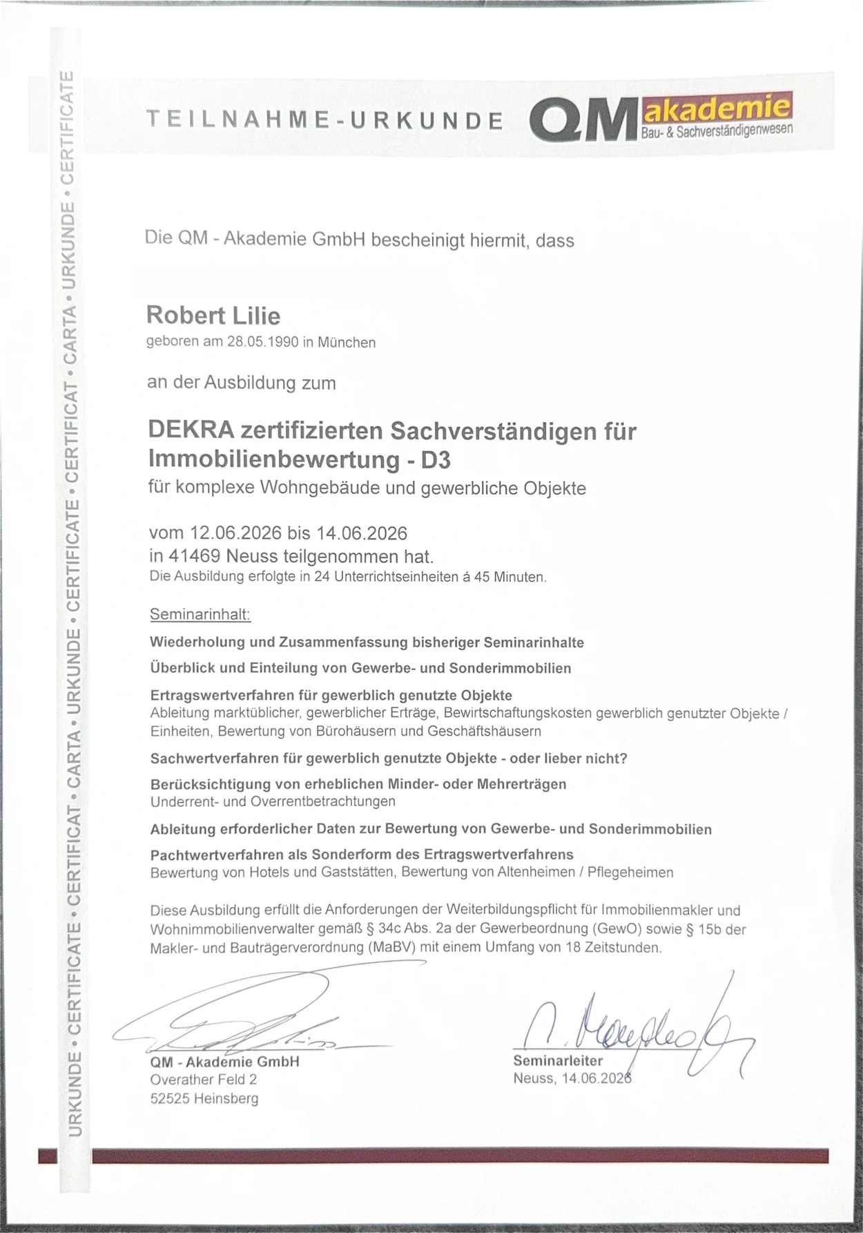 Vorschau: Lehrgang Immobilienbewertung D3