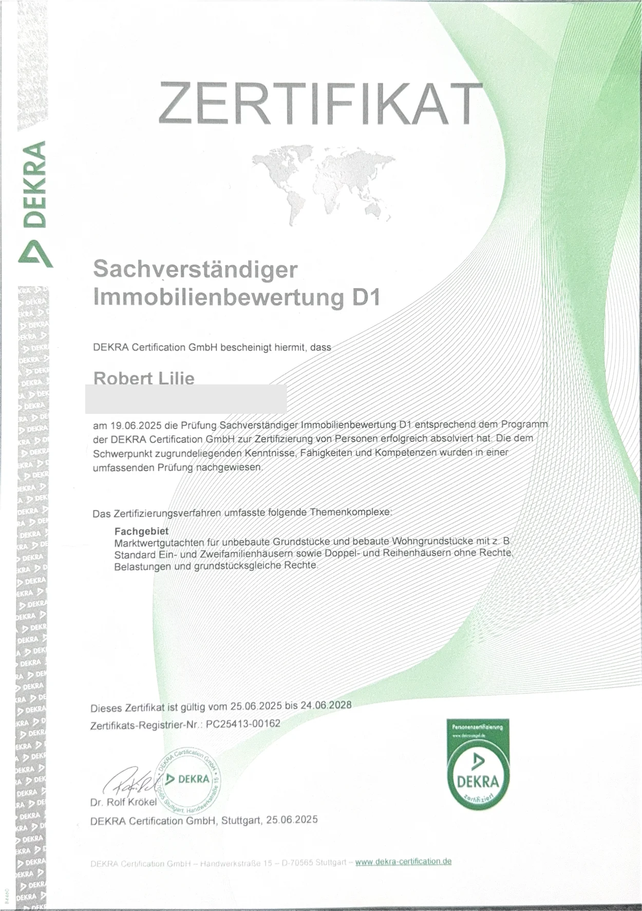 Vorschau: DEKRA-Zertifikat D1
