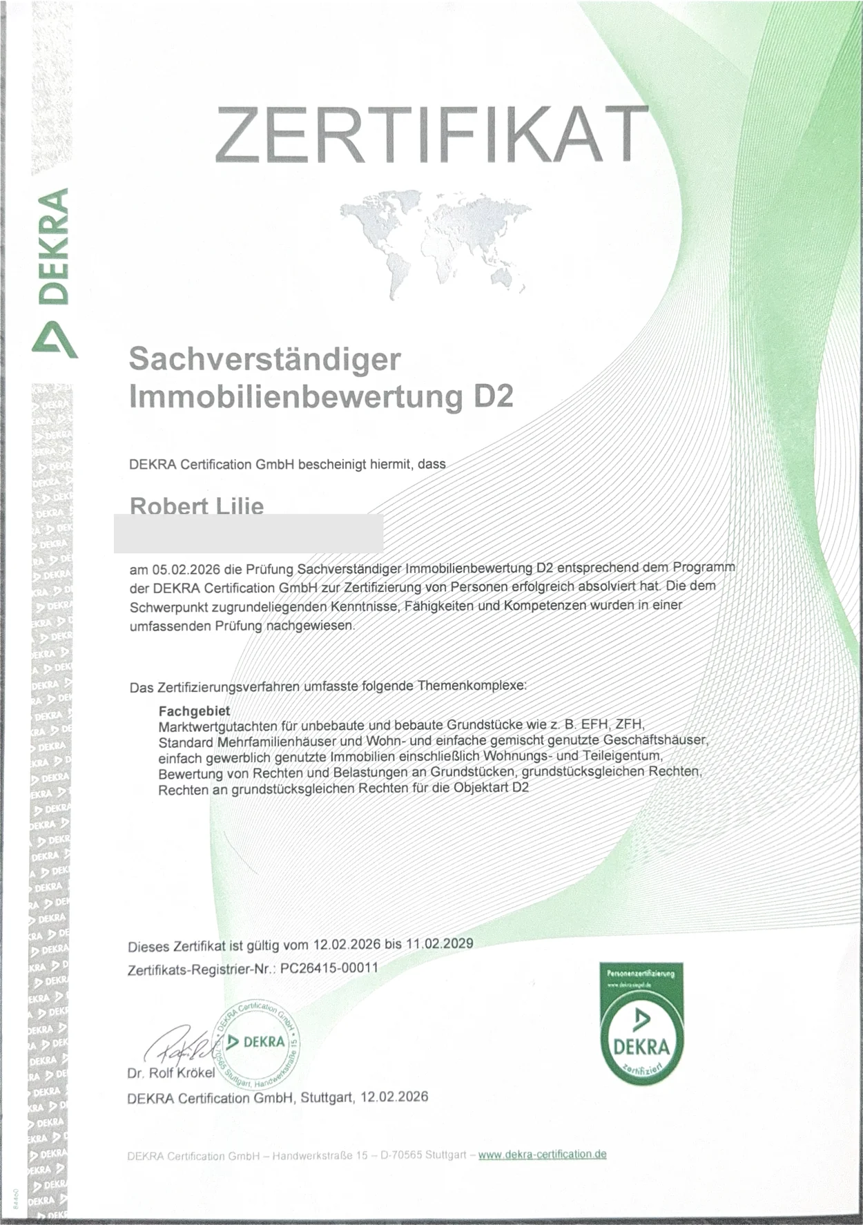 Vorschau: DEKRA-Zertifikat D2